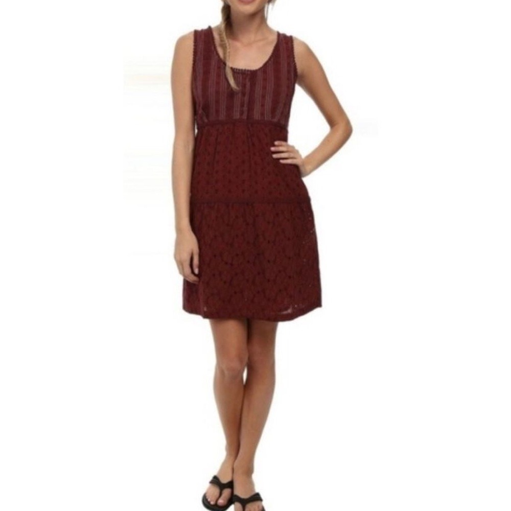 Prana Womens Kendall Dress Sz XL‎ Sleeveless Lace Eyelet Summer Flowy Cotton